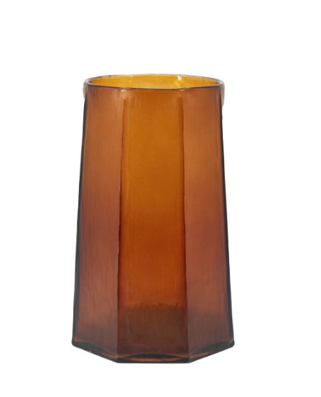 Organic Faceted Amber Hurricane Vase Large