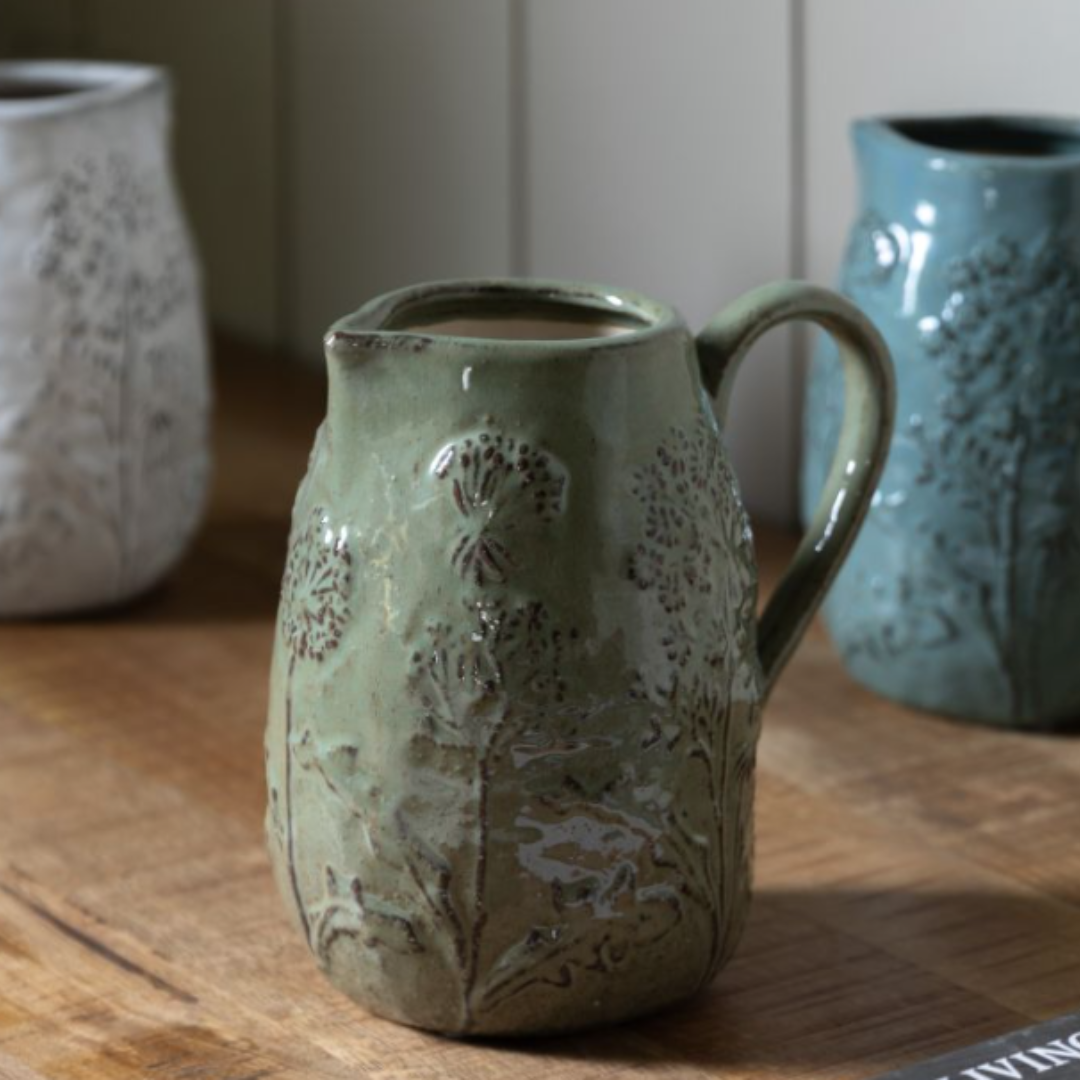 Gallery Direct Meadow Embossed Ceramic Sage Jug