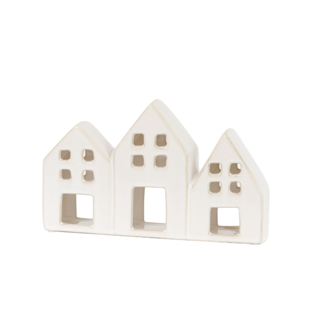Pearly White Houses Tealight Holder Trio