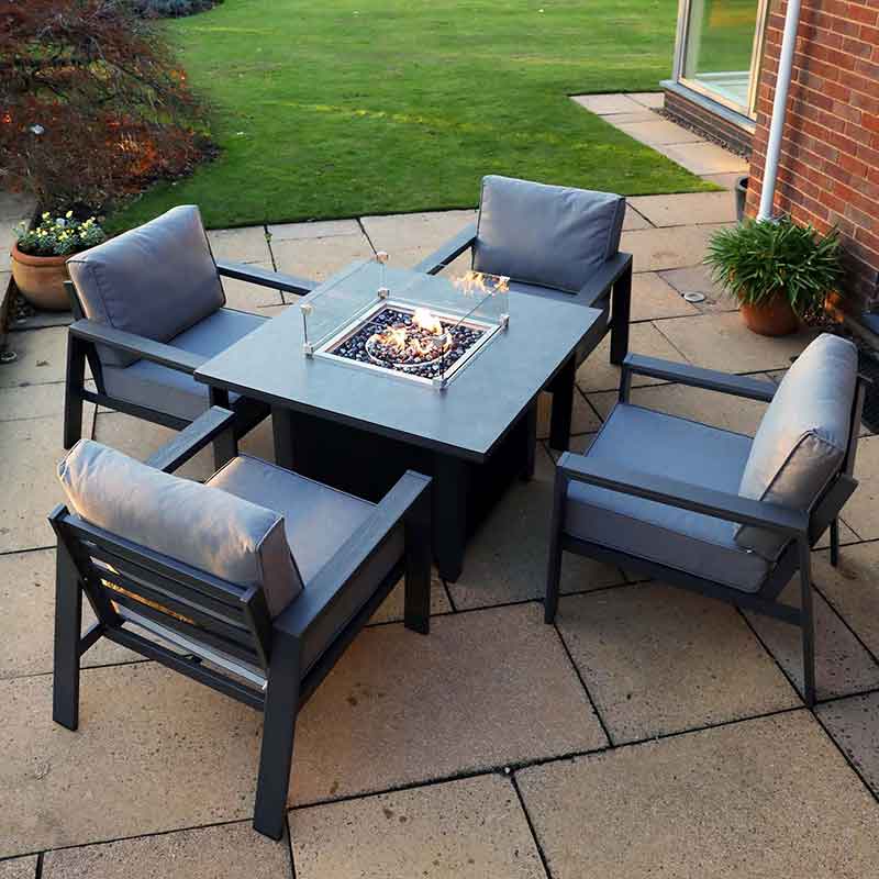 Melbury 4 Seater Square Set with Fire Pit