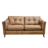 Alexander & James Saddler Midi Sofa in tan leather. The image of the sofa is on a white background. 