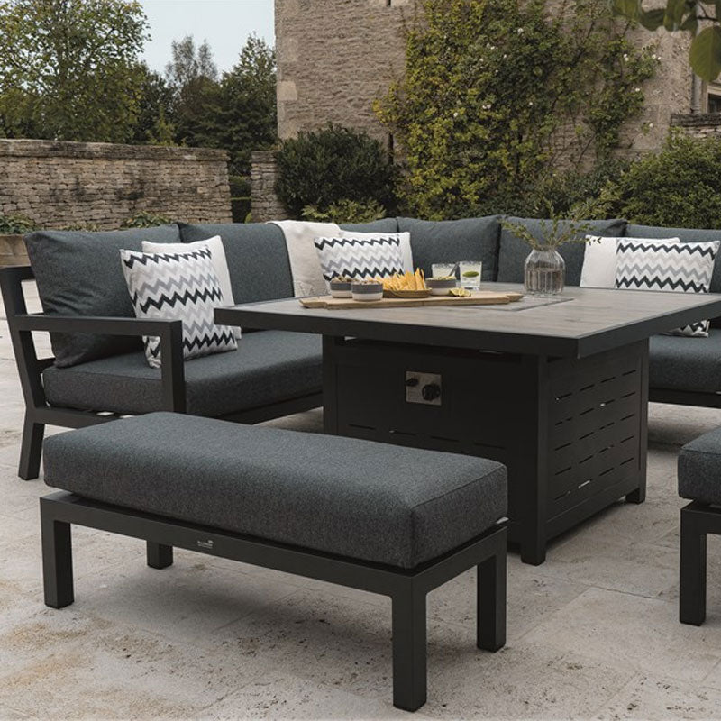 La Rochelle Corner Sofa with Square Firepit Table & 2 Benches Set