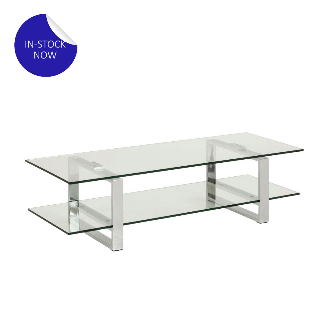 IN-STOCK | CLARA Clear Glass & Chrome Metal TV Table
