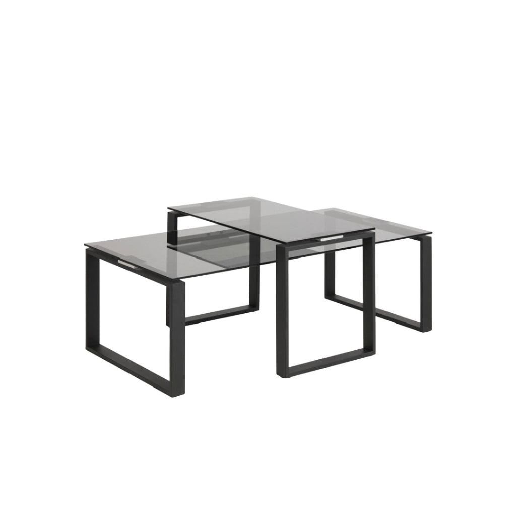 INSTOCK CLARA Smoke Glass & Black Metal Coffee Table Set Ponsford