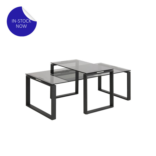 IN-STOCK | CLARA Smoke Glass & Black Metal Coffee Table Set