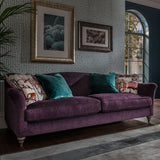 Spink & Edgar Lamour Grand Sofa in Kuba Amethyst with scatters in Menagerie Aqua and Allure Aquamarine