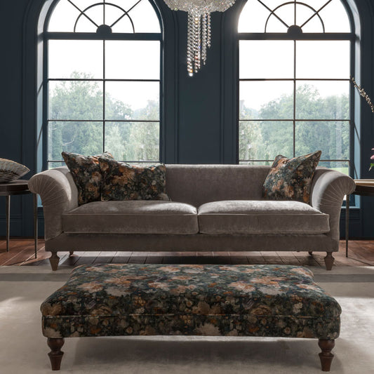 Spink & Edgar Loretta Grand Sofa in Opium Diamond with scatters in Royal Garden Quartz