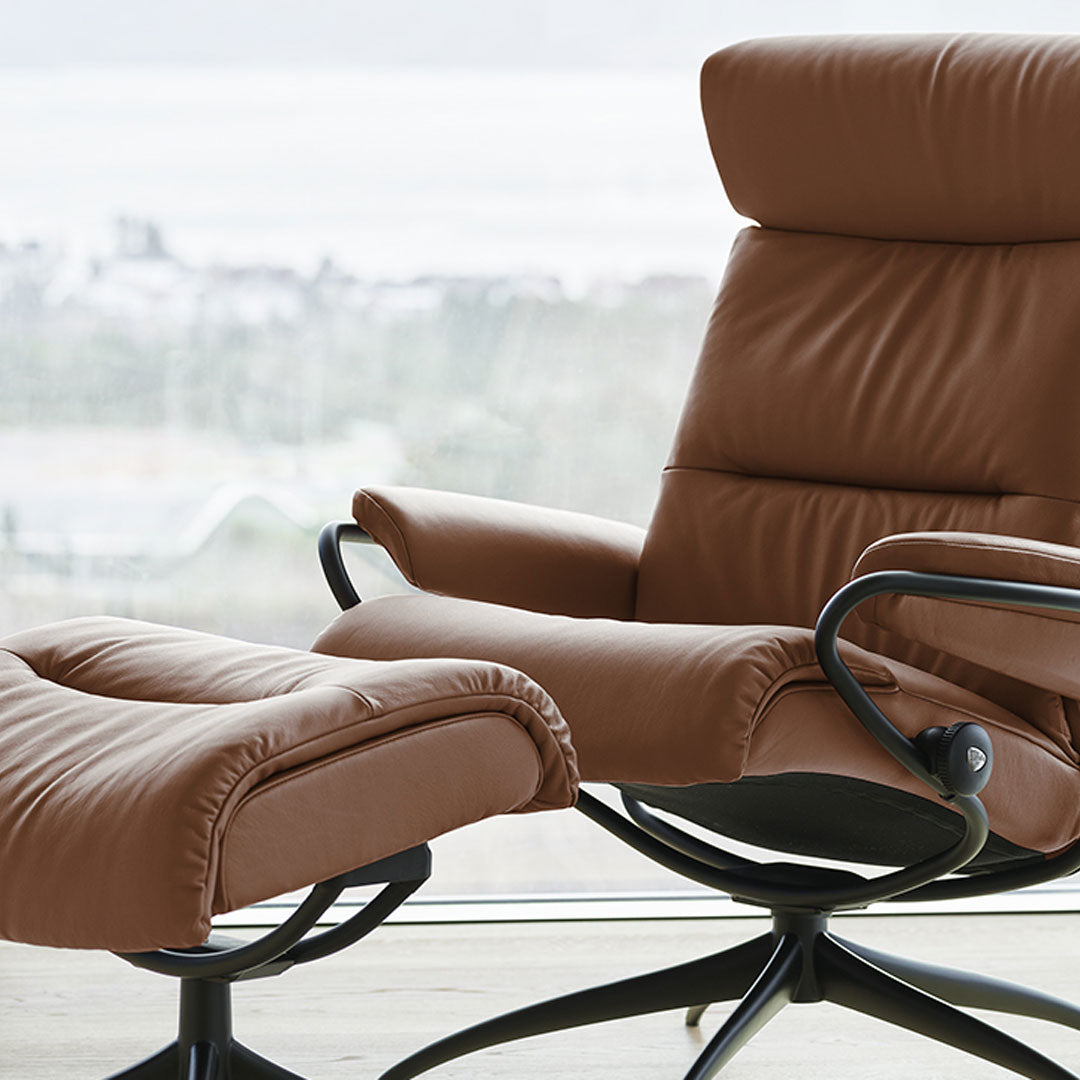 Stressless Tokyo Star Adjustable Headrest Leather Chair with Footstool