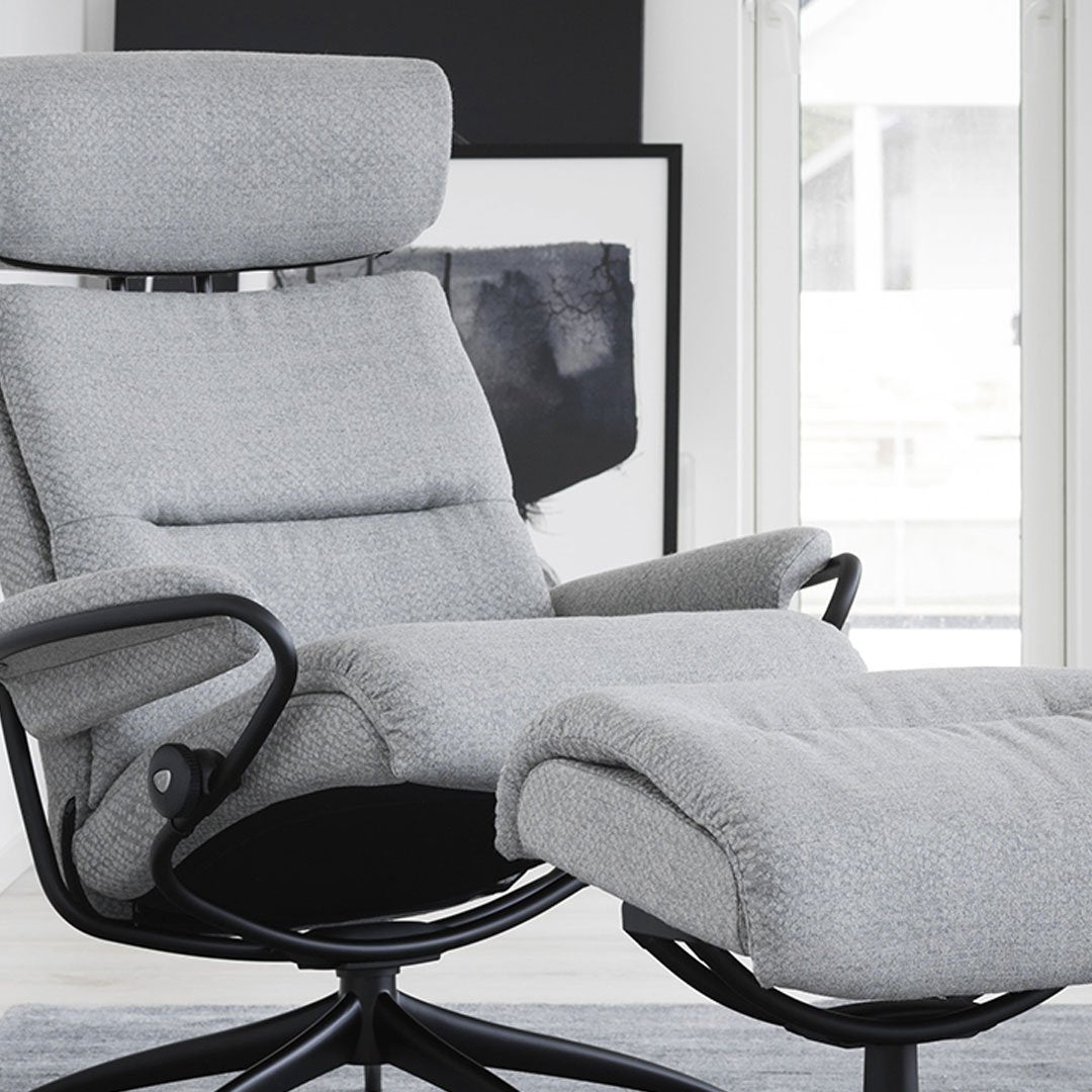 Stressless Tokyo Original Adjustable Headrest Fabric Chair with Footstool
