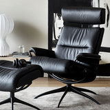 Stressless Tokyo Star Adjustable Headrest Leather Chair with Footstool