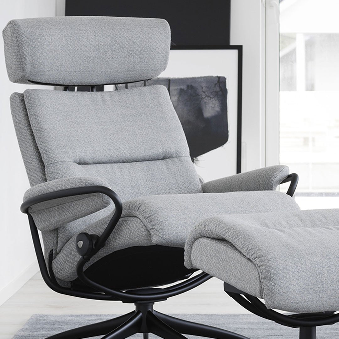 Stressless Tokyo Star Adjustable Headrest Fabric Chair with Footstool